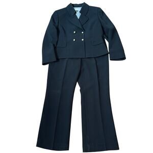 Tahari Arthur Levine Petite Double Breast Pinstripe Pant Suit Black Size 14P